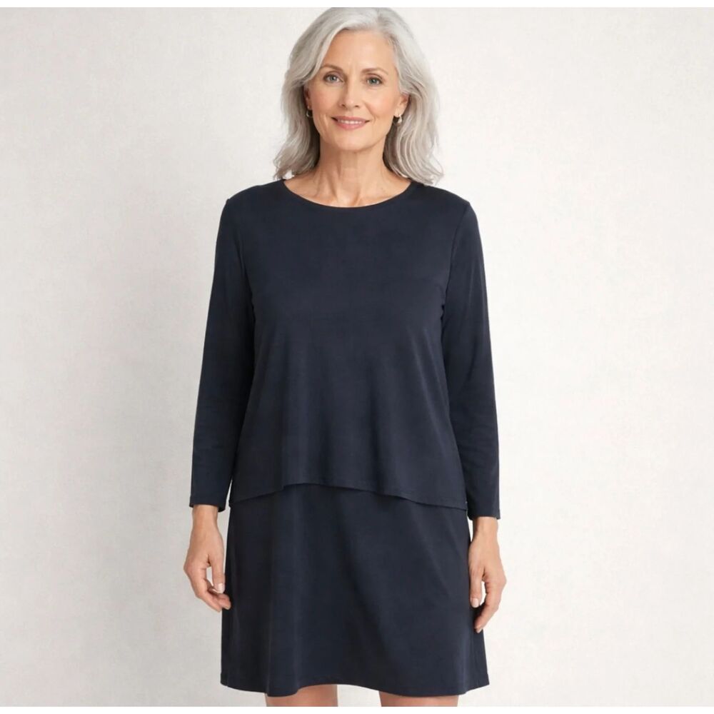 J.Jill Pure Jill Luxe Tencel Black Long Sleeve Layered Dress Womens M Career